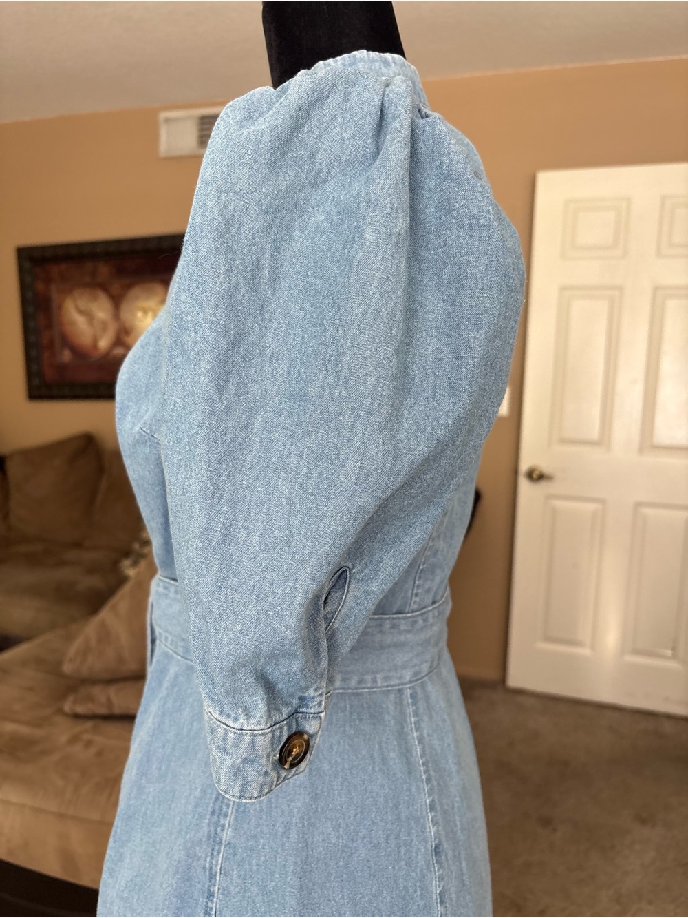 Who What Wear Light Blue Denim Button-Front Midi Dress with Tie Waist - Picture 5 of 12